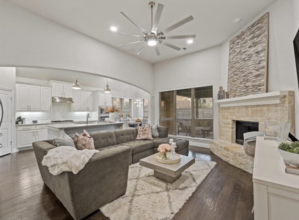 DFW great room and kitchen staged by Style + Edit Home Staging